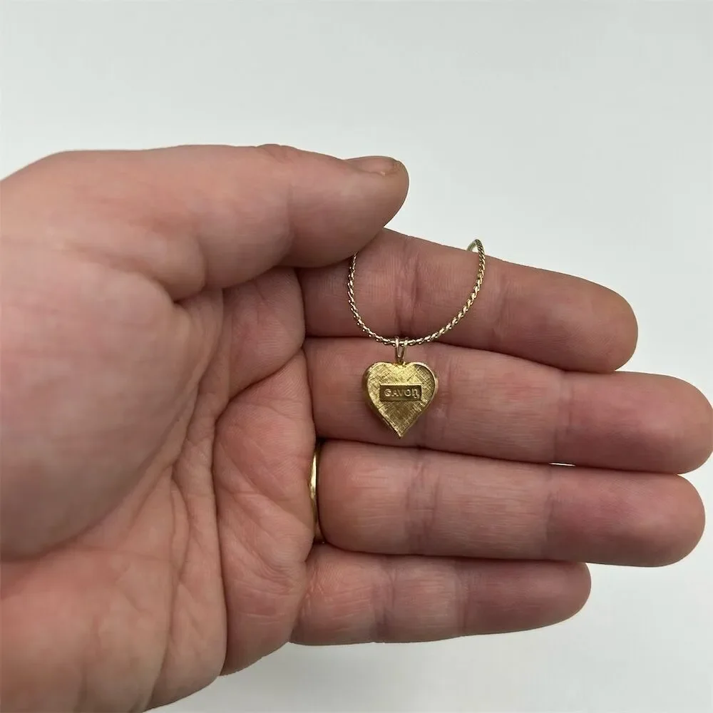 Vintage Avon Rhinestone Chunky Heart Pendant Necklace Goldtone - Picture 3 of 4